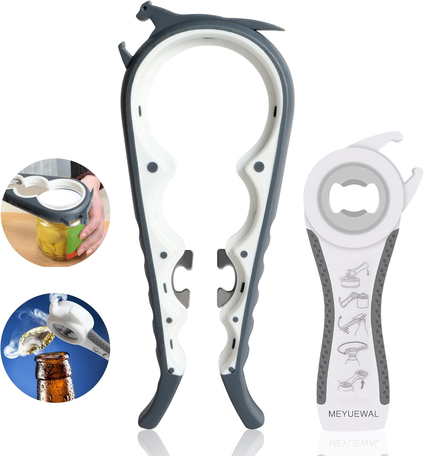 Jar Opener. 5 in 1 Multi Function Can Opener Bottle Opener Kit with Silicone Handle Easy to Use for Children. Elderly and Arthritis Sufferers (Apple Red)