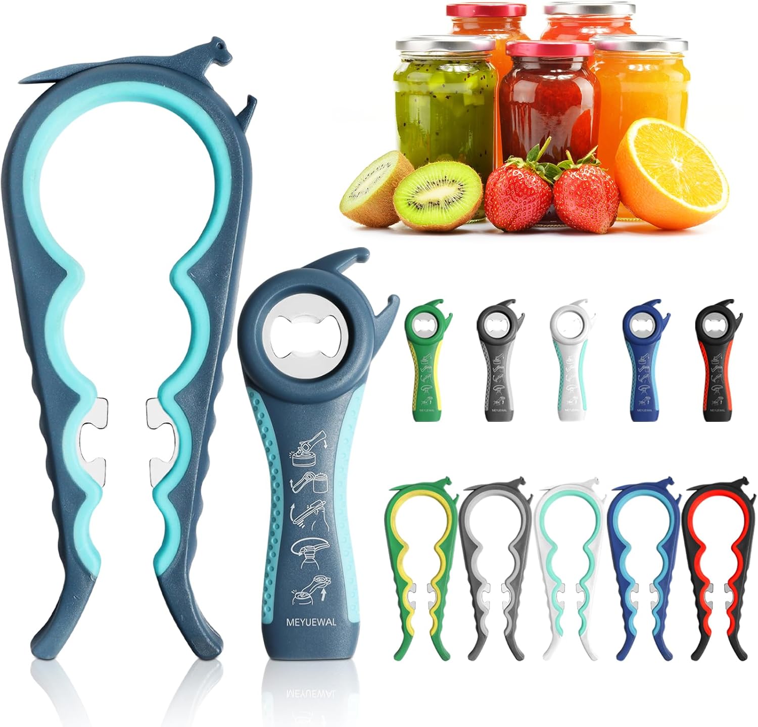 Jar Opener. 5 in 1 Multi Function Can Opener Bottle Opener Kit with Silicone Handle Easy to Use for Children. Elderly and Arthritis Sufferers (Apple Red)