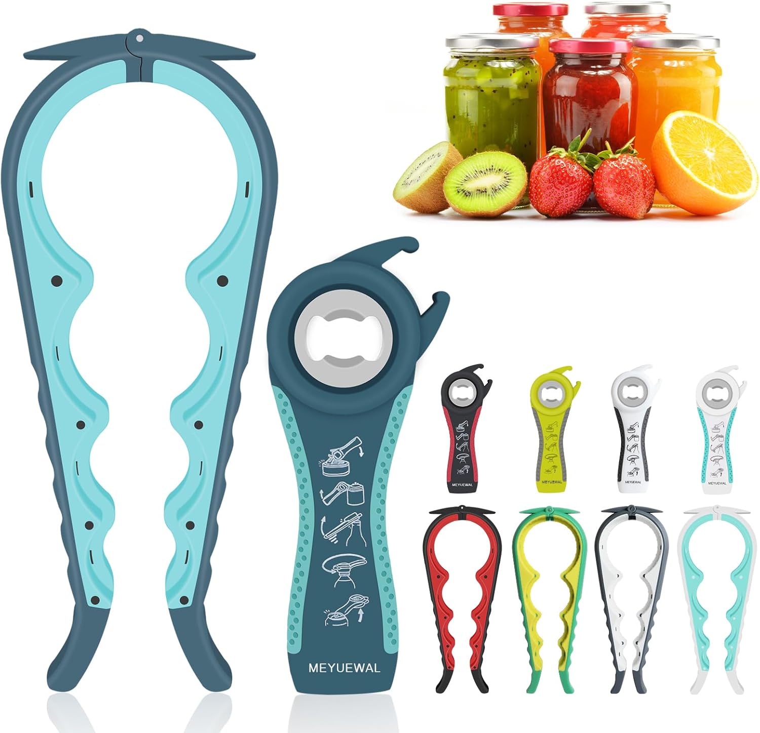 Jar Opener. 5 in 1 Multi Function Can Opener Bottle Opener Kit with Silicone Handle Easy to Use for Children. Elderly and Arthritis Sufferers (Apple Red)
